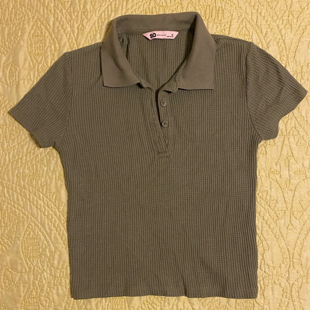 SO Women's Olive Buttoned Cropped Shirt